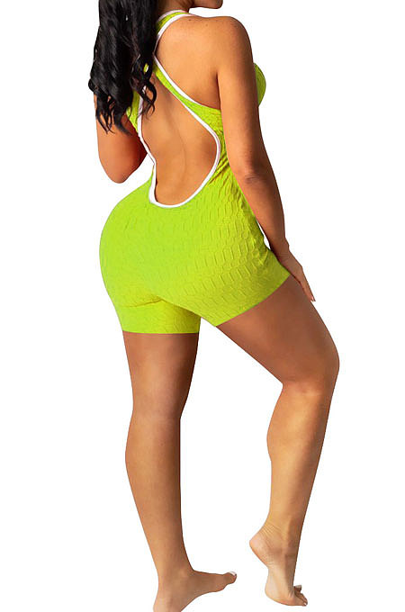 Orange Super Elastic Yoga Cloth Sexy Backless Off Shoulder Romper Shorts AYQ0505-1
