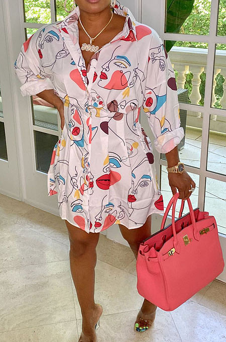 Pink Trendy Casual Button Long Sleeve T Shirt/Shirt Dress YBS86719-1