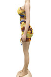 Rose Red Sexy Strapless Mesh Spaghetti Drawsting Skirts Sets XZ5173-3