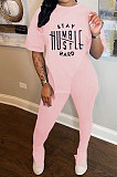 Black Women Printing Fashion Short Sleeve Round Neck Split Pants Sets AYQ0501-3