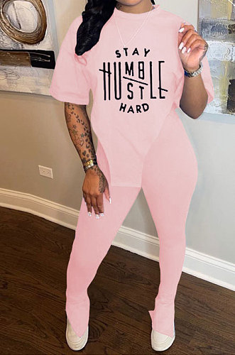 Black Women Printing Fashion Short Sleeve Round Neck Split Pants Sets AYQ0501-3