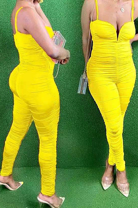 Pink Night Club Condole Belt Low Cut Solid Colur Bodycon Jumpsuits HMR6015-4