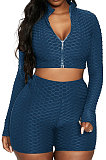 Coffee Euramerican Women Bodycon Pure Color Long Sleeve Casual Yoga Sport Shorts Sets SN390110-7