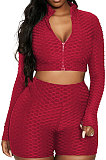 Coffee Euramerican Women Bodycon Pure Color Long Sleeve Casual Yoga Sport Shorts Sets SN390110-7