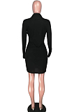 Pink Ribber Square Neck Long Sleeve Embroidery Zipper Sexy Hip Dress HH8983-2