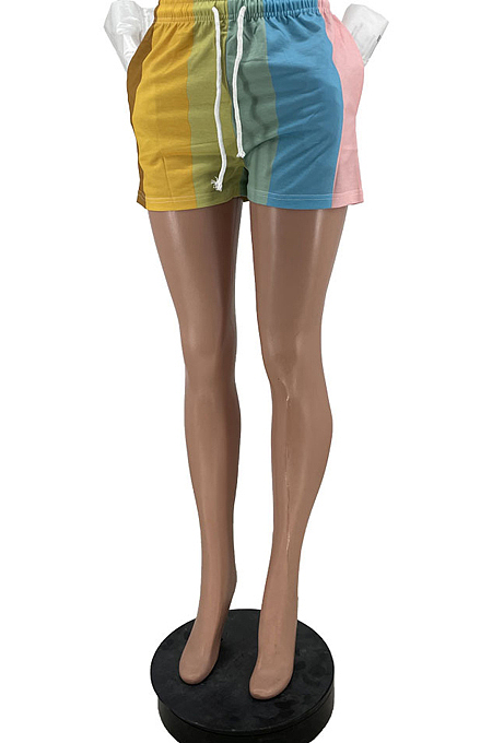 Green Digital Printing Rainbow Stripe Loose Casual Shorts HG133-2