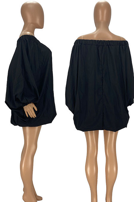 Orange Cute Solid Colur Lantern Sleeve A Word Shoulder Loose Mini Dress YT3286-3