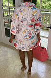 Pink Trendy Casual Button Long Sleeve T Shirt/Shirt Dress YBS86719-1