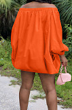 Blue Cute Solid Colur Lantern Sleeve A Word Shoulder Loose Mini Dress YT3286-2
