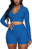 Black Euramerican Women Bodycon Pure Color Long Sleeve Casual Yoga Sport Shorts Sets SN390110-1