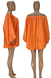 Pink Cute Solid Colur Lantern Sleeve A Word Shoulder Loose Mini Dress YT3286-1