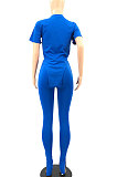 Black Women Printing Fashion Short Sleeve Round Neck Split Pants Sets AYQ0501-3