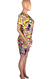 Colorful Cartoon Graphic Printing V Collar Short Sleeve T-Shirt Shorts Sport Sets HMR6017