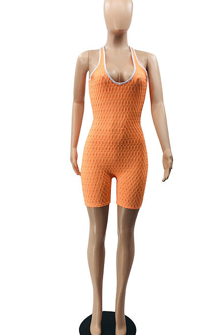 Orange Super Elastic Yoga Cloth Sexy Backless Off Shoulder Romper Shorts AYQ0505-1