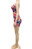 Rose Red Sexy Strapless Mesh Spaghetti Drawsting Skirts Sets XZ5173-3