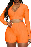 Blue Euramerican Women Bodycon Pure Color Long Sleeve Casual Yoga Sport Shorts Sets SN390110-8