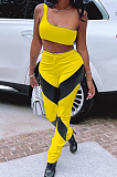 White Summer Sleeveless Dew Waist Strapless Imitation Leather Spliced Long Pants Sports Sets YMM9082-1