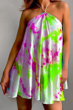 Red Sexy Halter Neck Backless Digital Tie Dye Printing Loose Swing Dress ZDD31157-1