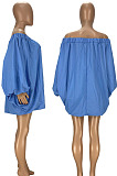 Pink Cute Solid Colur Lantern Sleeve A Word Shoulder Loose Mini Dress YT3286-1