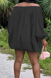 Blue Cute Solid Colur Lantern Sleeve A Word Shoulder Loose Mini Dress YT3286-2