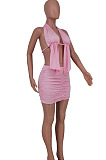 Green Ruffle Beach Halter Neck Backless Bandage Crop Top Short Skirts Sexy Two-Piece ZDD31152-3