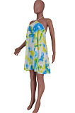 Red Sexy Halter Neck Backless Digital Tie Dye Printing Loose Swing Dress ZDD31157-1