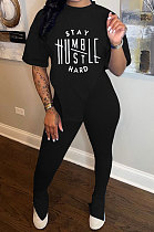Black Women Printing Fashion Short Sleeve Round Neck Split Pants Sets AYQ0501-3