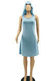 Black Hooded U Neck Solid Color Sleeveless Trendy Mini Dress AYQ0507-3