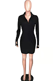 Pink Ribber Square Neck Long Sleeve Embroidery Zipper Sexy Hip Dress HH8983-2