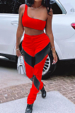 White Summer Sleeveless Dew Waist Strapless Imitation Leather Spliced Long Pants Sports Sets YMM9082-1