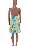 Red Sexy Halter Neck Backless Digital Tie Dye Printing Loose Swing Dress ZDD31157-1