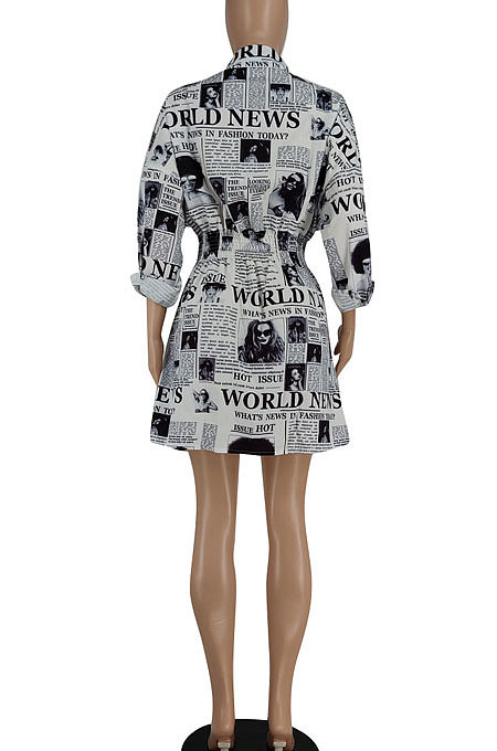 Newspaper Trendy Casual Button Long Sleeve T Shirt/Shirt Dress YBS86719-2