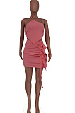 Green Nigh Club Halter Neck Backless Irregularity Top Ruffle Bandage Short Skirts Two-Piece ZDD31158-1