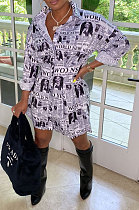 Newspaper Trendy Casual Button Long Sleeve T Shirt/Shirt Dress YBS86719-2