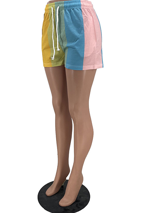 Purple Digital Printing Rainbow Stripe Loose Casual Shorts HG133-4