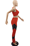 Yellow Summer Sleeveless Dew Waist Strapless Imitation Leather Spliced Long Pants Sports Sets YMM9082-3