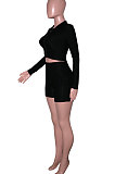 Orange Euramerican Women Bodycon Pure Color Long Sleeve Casual Yoga Sport Shorts Sets SN390110-5