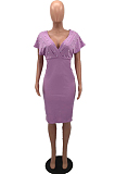 White New Night Club Short Sleeve V Neck Beaded Zip Back Bodycon Dress HH8825-1
