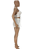 White Summer New Condole Belt Backless Eyelet Bandage Crop Top High Waist Shorts Solid Colur Two-Piece YT3287-1