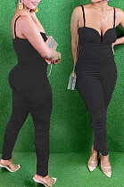 Black Night Club Condole Belt Low Cut Solid Colur Bodycon Jumpsuits HMR6015-2