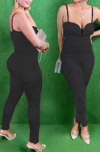 Black Night Club Condole Belt Low Cut Solid Colur Bodycon Jumpsuits HMR6015-2