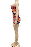 Rose Red Sexy Strapless Mesh Spaghetti Drawsting Skirts Sets XZ5173-3