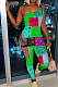 Green Nigh Club Women One Shoulder Sleeveless Digital Printing Bodycon Jumpsuits HG117-2