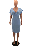 White New Night Club Short Sleeve V Neck Beaded Zip Back Bodycon Dress HH8825-1
