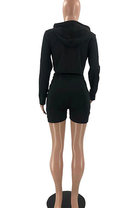 Yellow Women Pure Color Hat Long Sleeve Shorts Sets AYQ0419-2