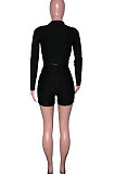 Red Euramerican Women Bodycon Pure Color Long Sleeve Casual Yoga Sport Shorts Sets SN390110-2