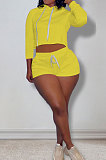 Gray Women Pure Color Hat Long Sleeve Shorts Sets AYQ0419-3