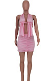 Green Ruffle Beach Halter Neck Backless Bandage Crop Top Short Skirts Sexy Two-Piece ZDD31152-3