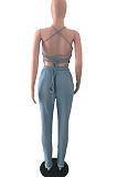 Light Blue Condole Belt Strapless Back Bandage Jean Bodycon Jumpsuits JLX6060