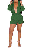 Orange Women Long Sleeve Strap Printing Shirt Shorts Sets AD0705-1